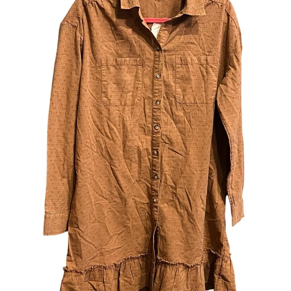 Wonderfuly Light Brown Button Down Blouse Dress with Ruffle - Picture 3 of 11